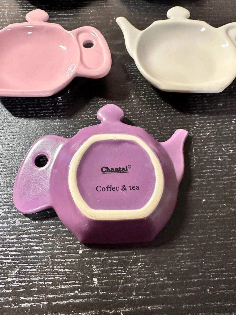 Vintage Chantal Set Of 5 Tea Bag,  Tea Strainer, Spoon Rest Coozie Stoneware